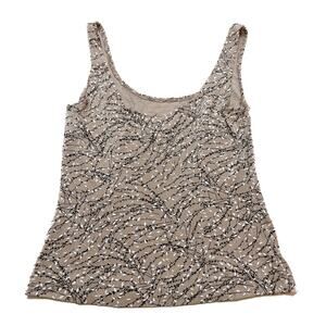 Alex Evenings Floral Glitter Tank Top Beige Sleeveless Formal Fairy Whimsigoth